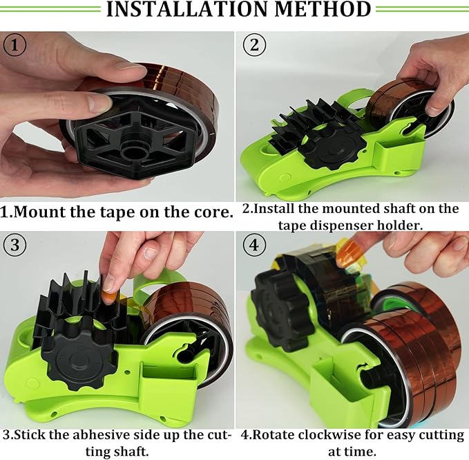 Green Multi-Roll Heat Tape Dispenser Sublimation 1" and 3" Core Double Reel Cores Sublimation for Heat Transfer Tape, Semi-Automatic Tape Dispenser with Compartment Slots
