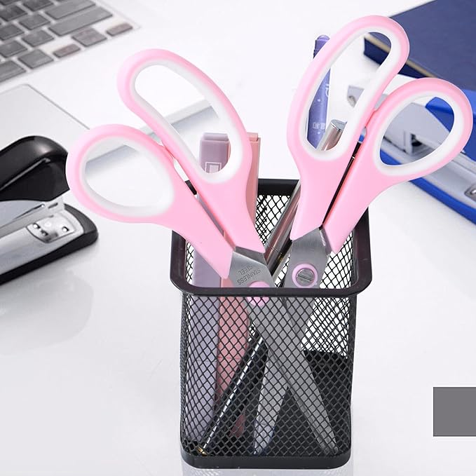 Pink Scissors, 7.5" All Purpose Scissor for Office and Home, Stainless Steel Craft Sewing Fabric Shears with Comfort Grip, Right/Left Handed (1 Pack)