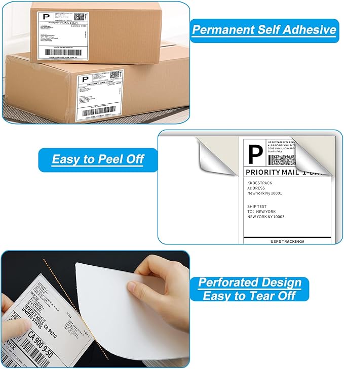 8.5 x 5.5 Inch Half Sheet Shipping Labels for Laser and Inkjet Printers, 600 Labels/300 Page (2 Labels/Page), Permanent Self Adhesive Mailing Labels for Printer