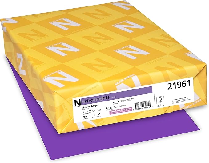 Astrobrights® Color Multi-Use Printer & Copy Paper, 1 Ream, Gravity Grape, Letter (8.5" x 11"), 500 Sheets Per Ream, 24