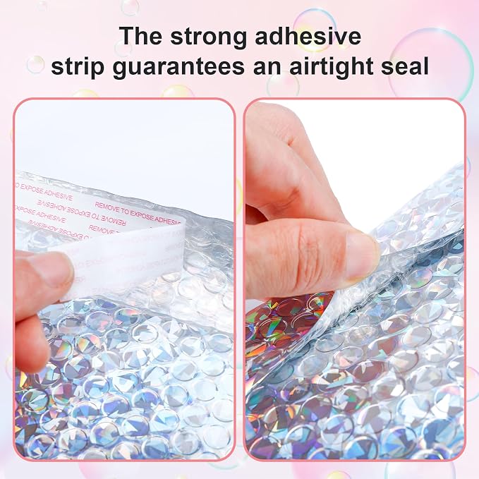 30Pack Holographic Bubble Mailer, Cushion Envelope 11x7In, Silver | Waterproof Self Sealing Poly Padded Envelope, Metallic Mailing Envelopes Bubble Padded for Shipping Mailing Packing