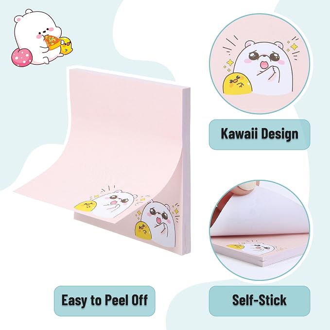 Mr. Pen- Aesthetic Sticky Notes, 3"x3", 8 Pads, 400 Sheets, 4 Designs | Cute Bear Sticky Notes, Self-Stick Note Pads Aesthetic, Perfect for Office, School, Home, Study & Organization