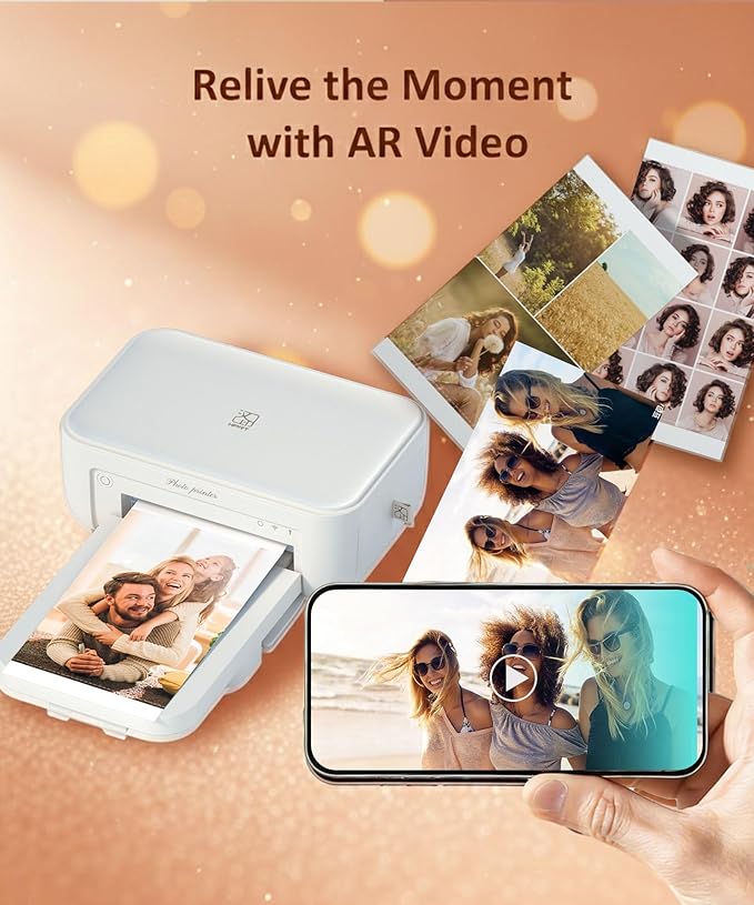 HPRT CP4100 4x6 Photo Printer with 108 Sheets & 2 Ribbons, Full-Color Thermal Dye Sublimation Wi-Fi Printing, Portable Instant Picture Printer for iPhone/Android, AR Video, Fun App, Home Use, White