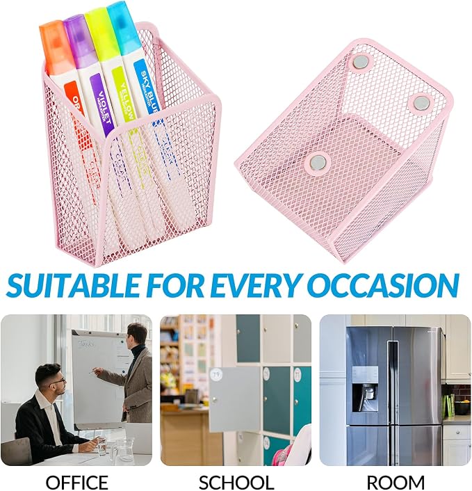 LUCYCAZ Magnetic Pen Holder - Single Magnetic Pencil Locker Holder Organizer, Pink Mesh Marker Holder Pen Basket for Whiteboard, Refrigerator and Locker | Mesh Marker Holder Pen Basket for Whiteboard, Refrigerator and Locker (Pink)