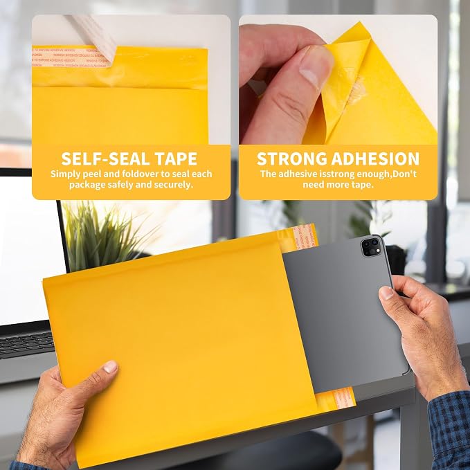 Kraft Bubble Mailers 50 Pack, 9"x12.5" External Dimension, Usable Size 8.5x11" Thick Bubble Envelopes Waterproof Cushioned Padded Mailers Shipping Packaging for Small Business Yellow #000