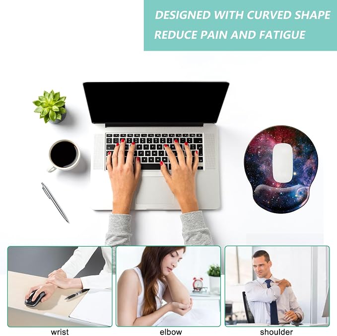 Mouse Pad with Wrist Support, Ergonomic Mouse Pad with Memory Foam Wrist Rest Cushion, Non-Slip Rubber Base Gaming Mice Pad for Home Office Computer Laptop, Starry Sky Colorful