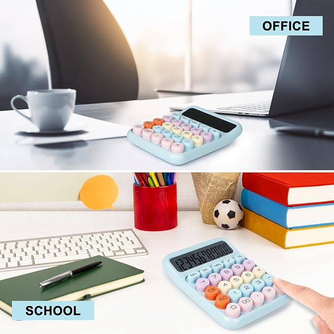 Mechanical Switch Calculator with Big Buttons, Calculators Desktop, 12 Digits, Large LCD Display, Desk Calculator, Cute Pink Calculators for Teachers Students Basic Office (Blue)