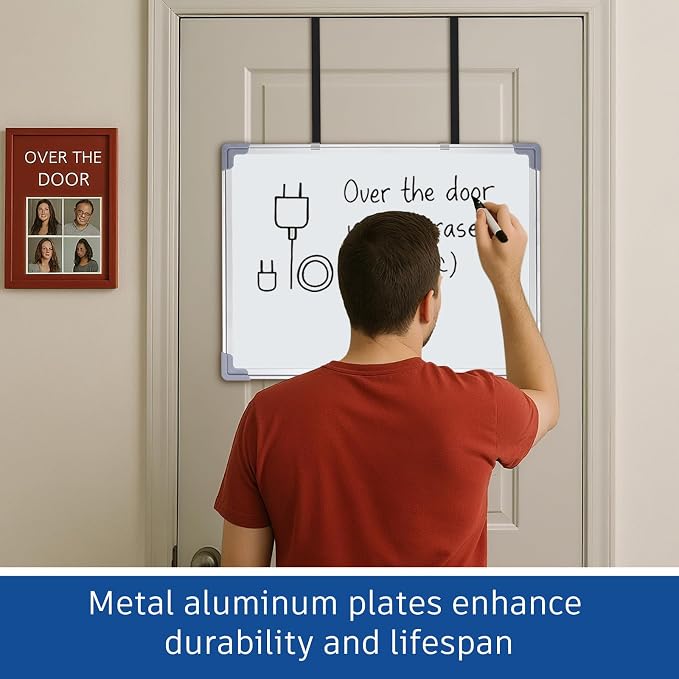 24 x 20 Inch Over the Door Whiteboard Hanging Dry Erase Board for Door 4 Adjustable Heights Aluminum Frame Small White Board for Dorm Home Office Cubicle Wall, Horizontal Vertical Installation