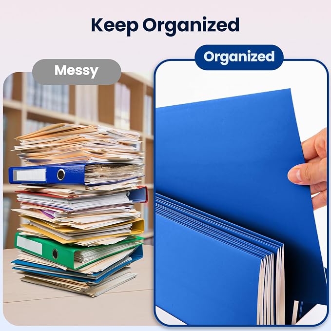 BIBRADAA® 100 Packs Blue Paper Folders with Pockets,2 Pocket Folders Bulk Surface Waterproofing,Letter Size,Holds 100 Plus Sheets,for School,Office,Business. (100, Dark Blue)
