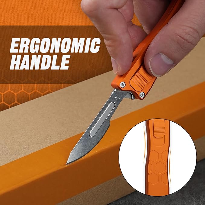 XXOK Automatic Utility knife Push Button EDC portable switch blades knife Box Cutter Scalpel folding Knife with 10PCS blades Orange