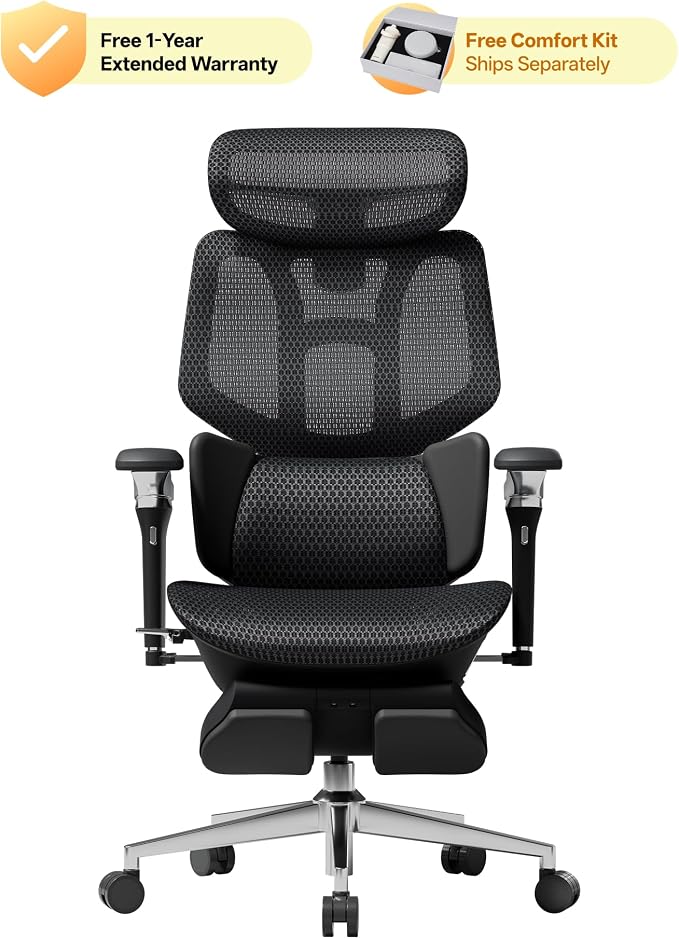 Hbada X7 Smart Ergonomic Chair, Office Chair, with Fully Automated Lumbar Tracking, 4D Adjustable Headrest, 720° Adjustable Armrests, Ventilated Seat Cushion, Swivel, Black