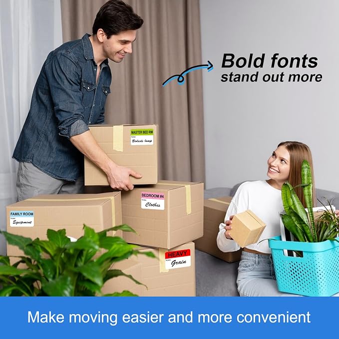 Each Measures 2” x 3”, 600 Writable Moving Labels for Boxes | 20 Designs, with Fragile/Heavy/Blank Labels+17 Color Coded Stickers for Boxes, Home Moving Packing Box Labels for 3-4 Bedroom