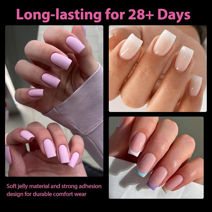 UNA GELLA Nail Tips Square 504PCS Short Square Nail Tips Pre Etched | Gel Fake Nails Tips, No C Curve For Women DIY Nail Extension Press ons Salon Home Full Cover Soft Acrylic False Tips 12 Sizes