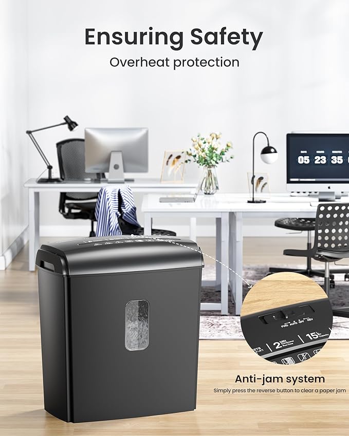 8-Sheet Micro Cut Paper Shredder P-4 High Security for Home Office Use with Handle, Shreds Credit Card/Staple 4 Gallons(Black) Visual Window Wastebasket