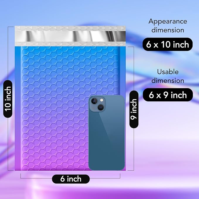 Fuxury Cute Design Bubble Mailers 6x10" 600 Pack Opaque Padded Envelopes Usable Size 6x9" Self Seal Pattern Bubble Shipping Envelopes for Mailing Jewelry Makeup Cards #0 Thick Padded Mailer BluePurple
