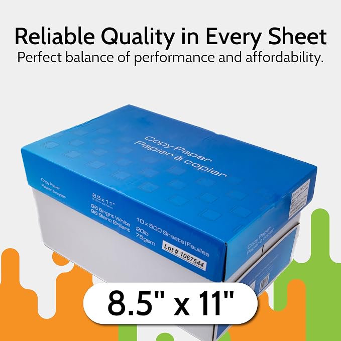 PSBM Multipurpose Copy Printer Paper, 8.5 x 11 Inch 10 Reams 5000 Sheets | 96 Brightness White US Letter Size for Office, School & Home Use