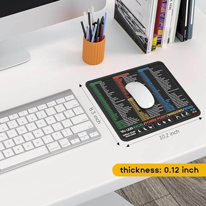 3 Pack Mouse Pads for Excel/Word/PowerPoint/Windows Shortcuts | Non-Slip Rubber Base, Anti-Fray Stitched Edge Small Cheat Sheet Desk Pad,Easy-To-Find Categorized Shortcuts,10.2x8.3x0.12inch