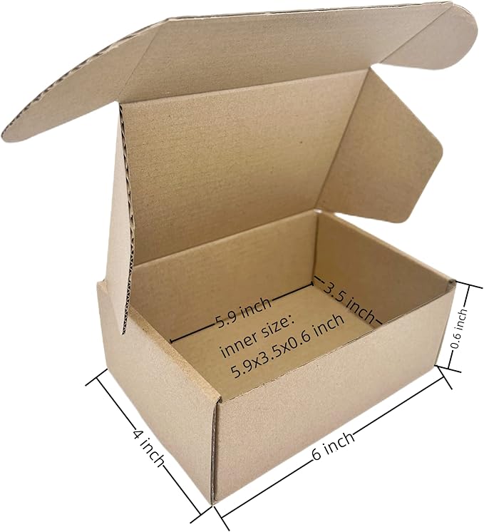 6 x 4 x 0.6 Inches Small Shipping Boxes 50 Pack Corrugated Cardboard Packaging Business Moving Mailing Box
