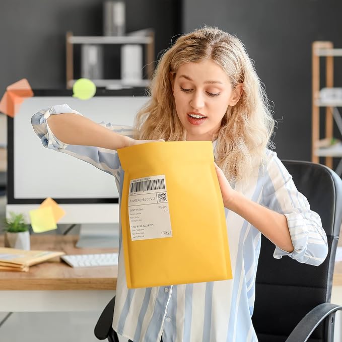 UCGOU Kraft Bubble Mailers 5x8.6" Usable Size 5x7" 100 Pack Yellow Padded | Self Seal Waterproof Padded Envelopes,Tear Resistant Bulk Shipping Bags for Mailing Jewelry Makeup Small Business