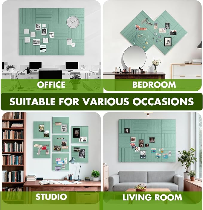 48" x 36" Large Felt Bulletin Board 1/2" Thick, Jade Green | 12 Pack Felt Tiles, Cork Board Alternative, 60 Adhesive Tabs, Pin Board for Home Office Decor with Easy Install