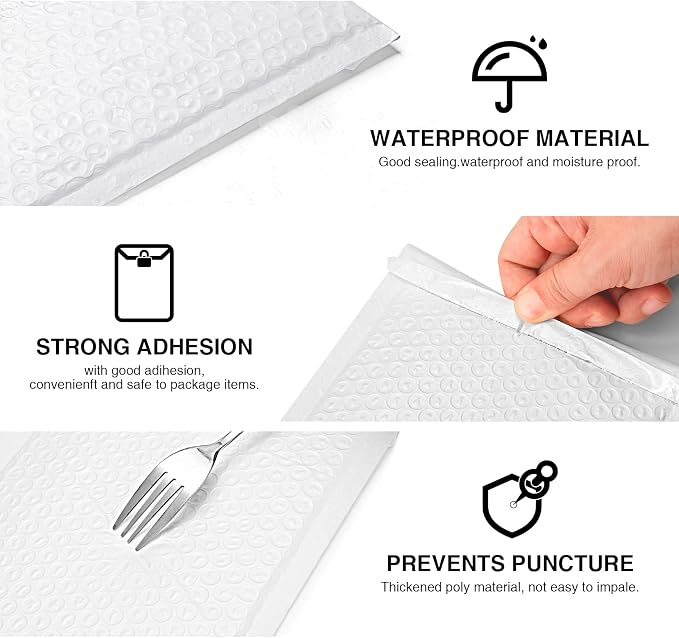 METRONIC Bubble Mailers 6x10" Padded Envelopes White 300 Pack Waterproof | Usable Size 6x9",Shipping Bags,Self-Seal Small Cushioning for Jewelry Makeup Supplies,Packaging Bulk,Tear-Resistant Opaque