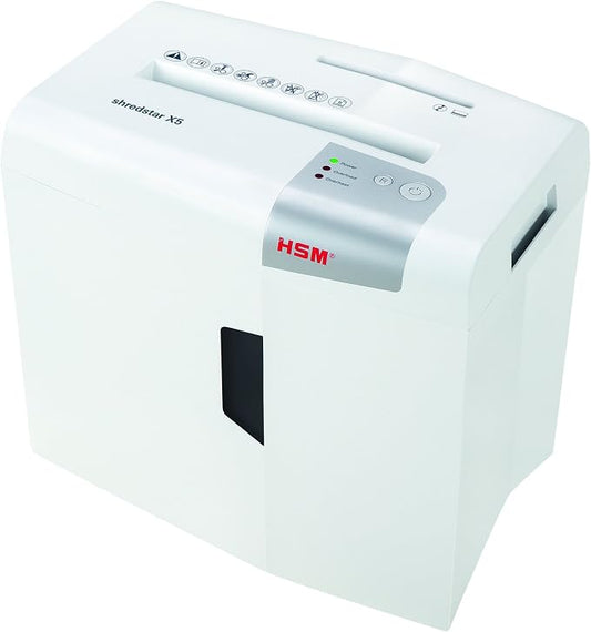 HSM X5 Shredstar 5-Sheet, Cross-Cut, 4.8 gal Capacity Paper Shredder with Separate CD Slot, White