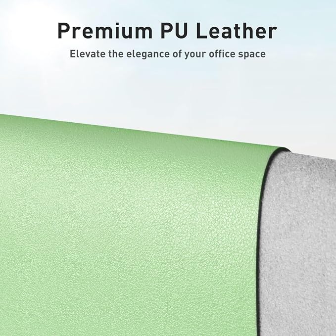 Aothia Faux Leather Desk Mat - Non-Slip PU Leather Desk Blotter, Waterproof Writing Surface, Large Desk Pad for Office & Home (Foam Green, 55" x 24")
