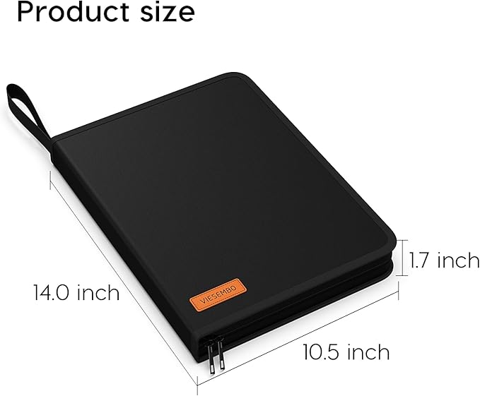 Important Document Organizer Zipper Binder,Fireproof Document Bag for Birth Certificate Protector, Waterproof Bill Organizer in Case I Go Missing Binder for Home Safe, 4 Ring Receipt Holder (Black)