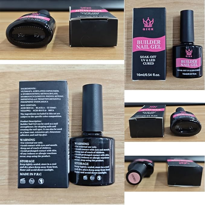 Gel Nail Polish Builder, 8-in-One Builder Pink Nail Polish Strengthener Glue Apex Enhancement Extension Hard Building Nude Gel LED Lamp Cured Rubber Base Coat for DIY Beginner & Salon Manicure