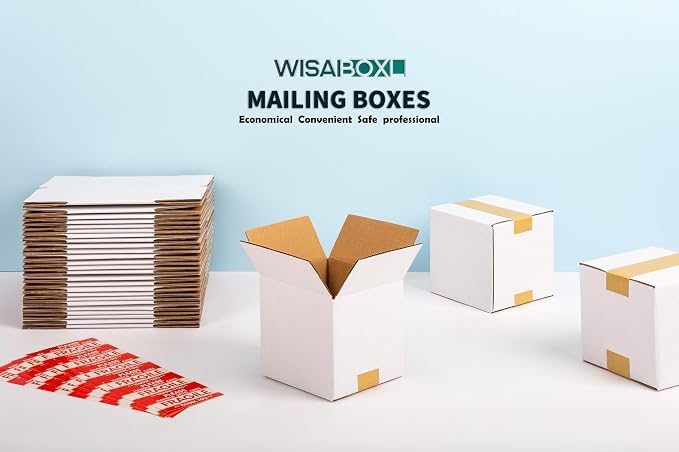 6x6x6 inch Shipping Box for Coffee Mug, Candle, Craft, 25 Pack | White 6 x 6 Small Cardboard Box for Business Mailing, Packing, Moving, Storage, with Fragile Stickers