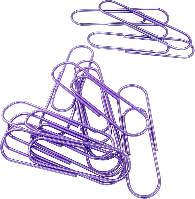 4 Inch Jumbo Paper Clips, Purple, 15Pcs | Coated Large Reusable Big Paperclips for Office, School, Home Document Organizing