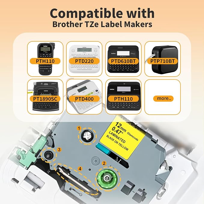 3-Pack Compatible with Brother TZe-631 TZ Tape 12mm 0.47 Laminated Yellow | Tze631 TZ-631 P Touch Tape for PTD210 PTD220 PTD200 PTD400 PTD450 PTD600 PT200 PT300 PT300B PT1290 PT2040 Label Maker