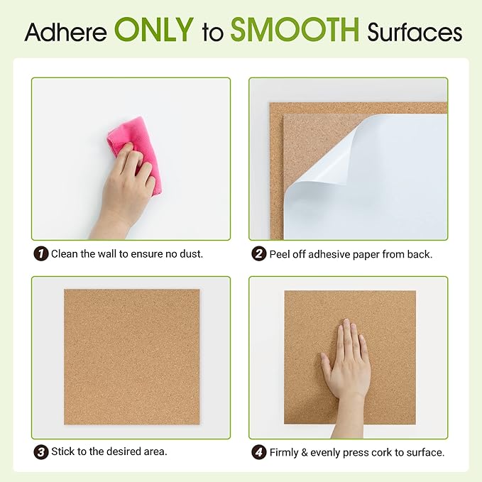 AKTOP Cork Board Bulletin Board 12x12, 1/2" Thick Cork Board Tiles 12 Pack, Small Square Pin Board for Wall, Self Adhesive Corkboards with 120 Push Pin Wood Clips for School, Home & Office