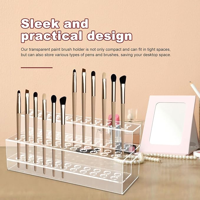 Acrylic Pen Holder, 44-Slots Pen Display Stand Focal Pen Holder Beadable Pen Display Stand Rack Organizer for Home Office Desk School Supplies
