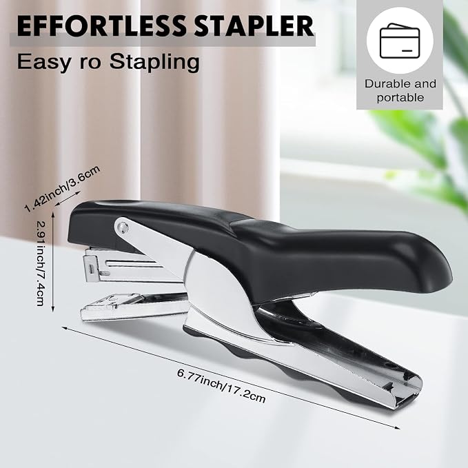 Yexiya 3 Pcs Heavy Duty Plier Stapler Heavy Duty Office Hand Held Staplers Effortless 50 Sheet Capacity Desk Good for Stapling Home Warehouse School, Black