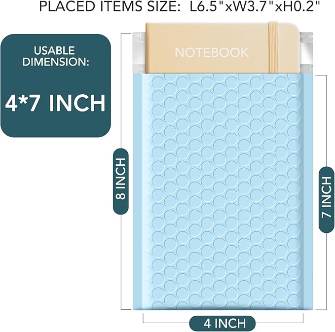 Metronic Bubble Mailers 4x7 Inch 100 Pack, Waterproof & Self-Seal Padded Envelopes, Cushioning Mailing Envelopes for Packaging Small Business, Jewelry, Makeup Supplies, Light Blue