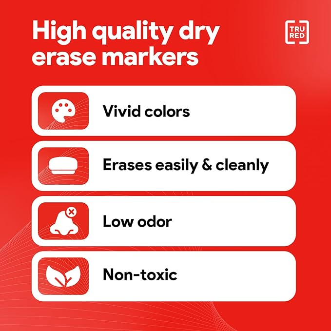 TRU RED Dry Erase Markers, Chisel Tip, Assorted Colors, 12 Pack – Bold Color Whiteboard Markers for Office, School & Home