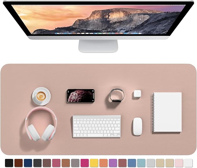 Hsurbtra Desk Pad, 35.5" x 17" PU Leather Desk Mat, XXL Extended Mouse Pad, Waterproof Desktop Blotter Protector, Non-Slip Ultra Thin Large Laptop Keyboard Writing Mat for Office Home, Beige Apricot