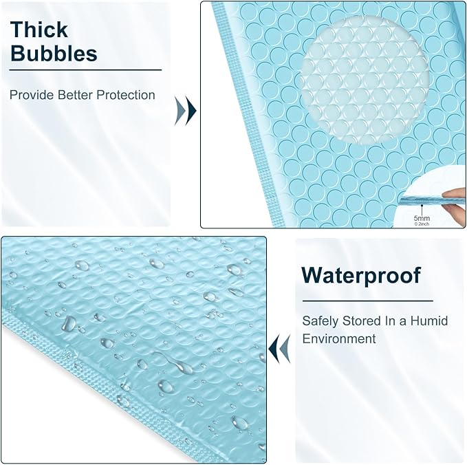 10.5x16 Poly Bubble Mailers #5 Padded Envelopes, 25Pcs Self Seal Mailing Envelopes Bubble Padded Mailers (Light Blue)