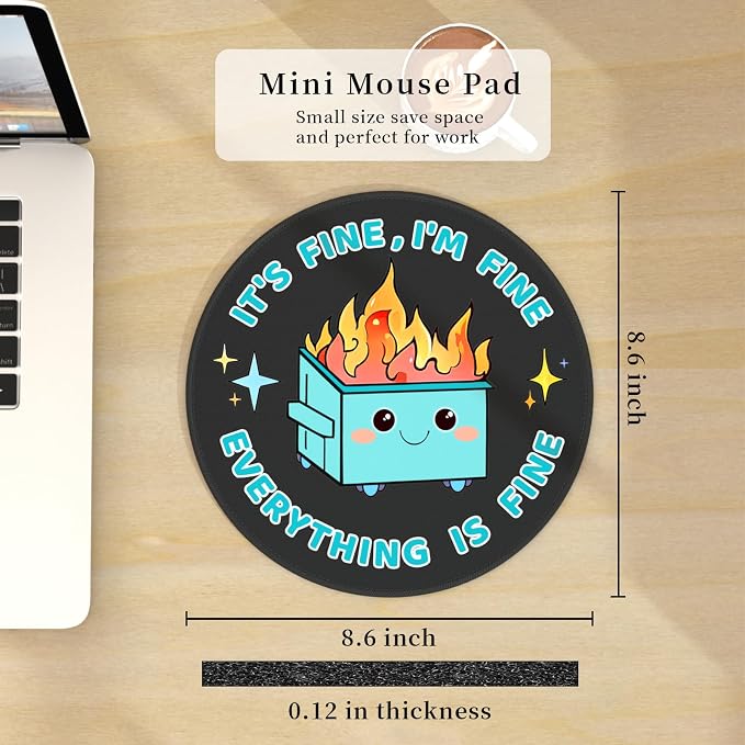 Hancynir Funny Mouse Pad, Dumpster on Fire Round Mousepad for Office Desk | Mouse Mat for Computer, Non-Slip Rubber Base, Office Desk Decor, Gifts for Work Coworker Teacher, 8.6 Inch, Stitched Edges