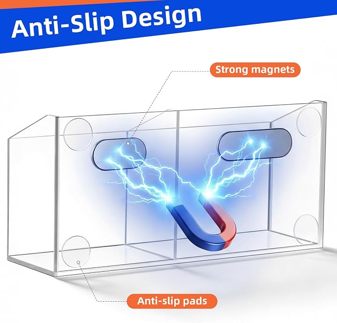 Simetufy Large Magnetic Dry Erase Marker Holder, Magnetic Pen Holder | Large Acrylic Pen Holder, Whiteboard Marker Holder with Movable Divider for Fridge&Locker, Non-slip Dry Erase Marker Holder
