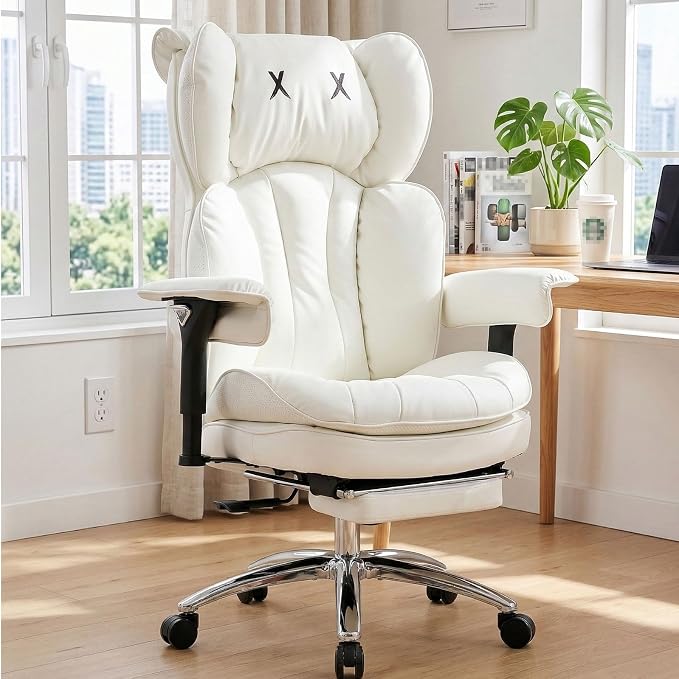 Efomao Big & Tall Desk Chair, Wide Executive Office Chair with Footrest White