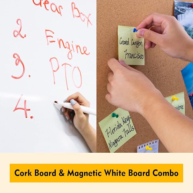 Comix Magnetic Whiteboard & Cork Combo, 36 x 24 Inches Wall Vision Board | Magnetic whiteboard & bulletin Board combo, contains 4 markers, 4 magnets, eraser and push pins