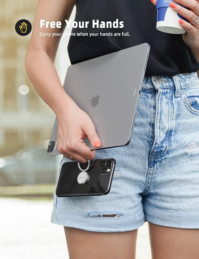 Lamicall Silver Cell Phone Ring Finger Stand, Metal Grip Kickstand | Phone Ring Grip Holder Work with Magnetic Car Mount, Compatible iPhone 17 16 Pro Max, Androids, Cellphone Accessories