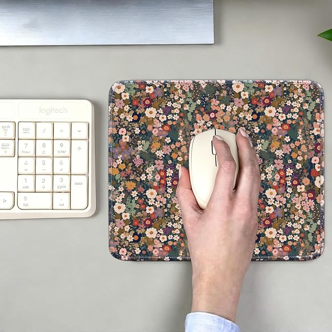 Mouse Pad for Desk with Stitched Edge, Premium Cute Washable Mouse Pads. Computer Mousepad with Non-Slip Rubber Base, Mousepads for Laptop, 9.25x7.75x0.12 inch (Flower Fantasy)