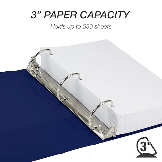 Samsill Durable 3 Inch Binder, D Ring Binder, Customizable Clear View Cover, Dark Blue, Holds 625 Pages