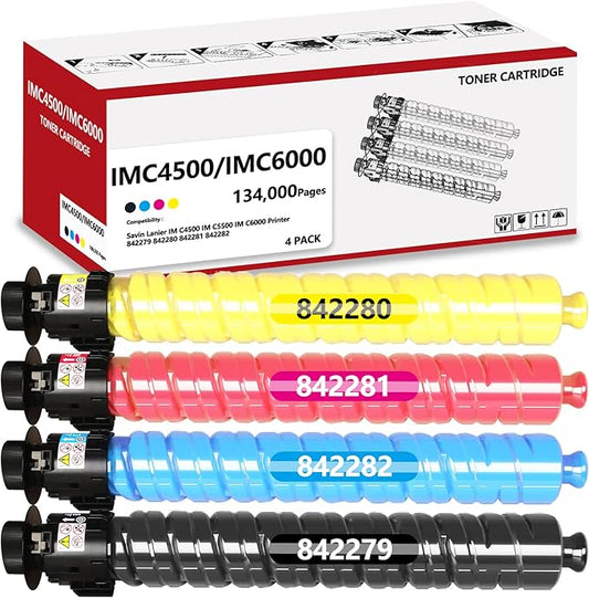 IMC4500 IMC5500 IMC6000 High Yield Toner Cartridge Compatible with Savin Lanier IM C4500 IM C5500 IM C6000 Printer Replacement for Ricoh 842279 842280 842281 842282 Black Cyan Magenta Yellow 4Pack