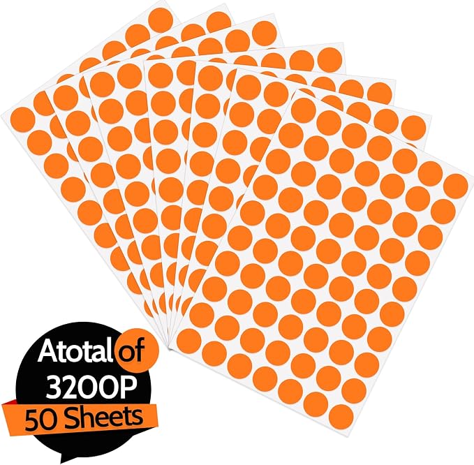 3500 Piece Dot Stickers - 3/4 inch Black Circle Stickers for Office & Classroom (Orange)