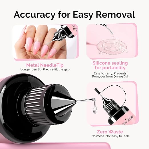 MelodySusie 6Pcs Nail Glue Remover for Press on Acetone Free 10ML | Fast Precise Gentle Removal Semi Nail Glue Gelly Gel Tabs Quick-dry Glue Nail polish (No Cured) Nail Strip