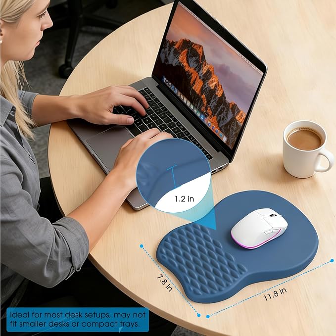 MROCO Ergonomic Mouse Pad with Wrist Support, 11.8 x 7.8 in, Navy Blue | Memory Foam Wrist Rest Mouse Pad, Non-Slip Base, Smooth Lycra Surface for Office & Home, Comfortable Wrist Support
